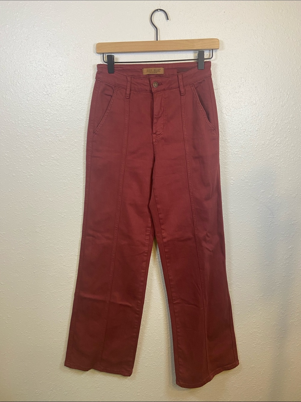Judy Blue Vintage Retro Wide Leg Front Seam Maroon Garment Dyed Jeans Size 1/25